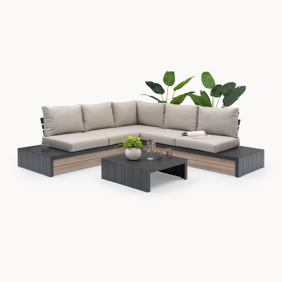 Lyon Aluminium Wood Look Corner Sofa Lounging Set in Graphite Grey