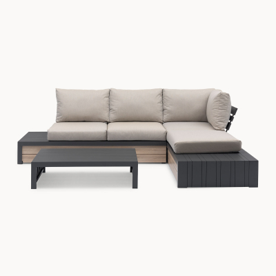 Lyon Aluminium Wood Look Compact Corner Sofa Lounging Set in Graphite Grey