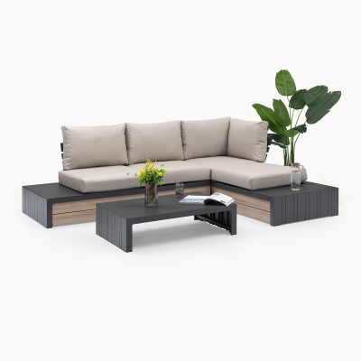 Lyon Aluminium Wood Look Compact Corner Sofa Lounging Set in Graphite Grey