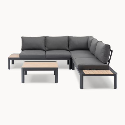 Tate Aluminium Wood Look Corner Sofa Lounging Set in Graphite Grey