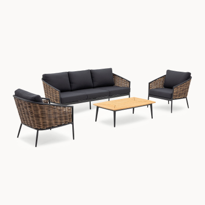 Cane Rattan Aluminium 3 Seater Sofa Lounging Set in Palomino Brown