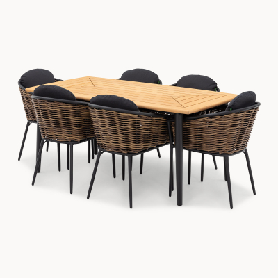 Cane 6 Seat Rattan Aluminium Dining Set - Rectangular Table in Palomino Brown