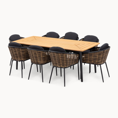 Cane 8 Seat Rattan Aluminium Dining Set - Rectangular Table in Palomino Brown