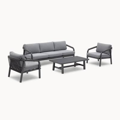 Teagan Aluminium Rope 3 Seater Sofa Lounging Set in Persian Grey