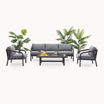 Teagan Aluminium Rope 3 Seater Sofa Lounging Set in Persian Grey