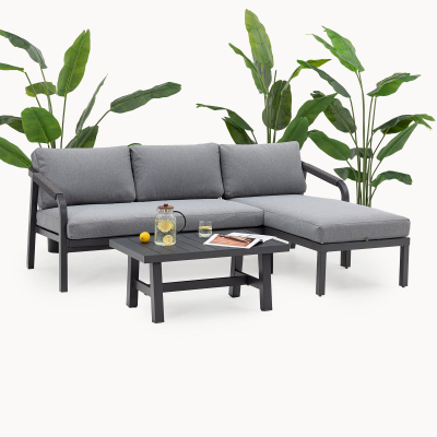 Teagan Aluminium Rope 3 Seater Chaise Sofa Lounging Set in Persian Grey