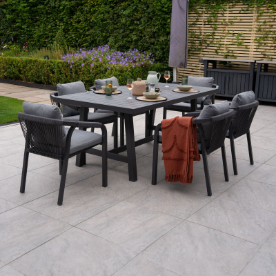 Teagan 6 Seat Rectangular Aluminium Rope Dining Set in Persian Grey