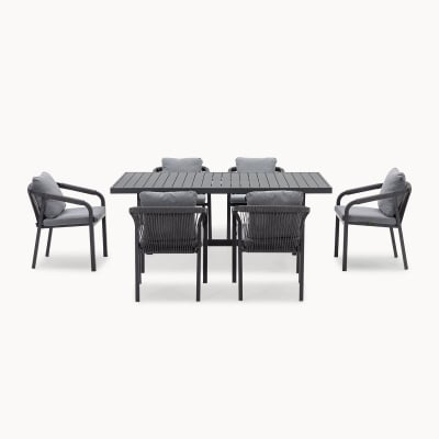 Teagan 6 Seat Rectangular Aluminium Rope Dining Set in Persian Grey