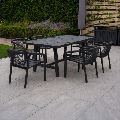 Teagan 6 Seat Rectangular Aluminium Rope Dining Set in Persian Grey