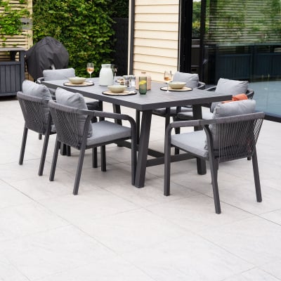 Teagan 6 Seat Rectangular Aluminium Rope Dining Set in Persian Grey