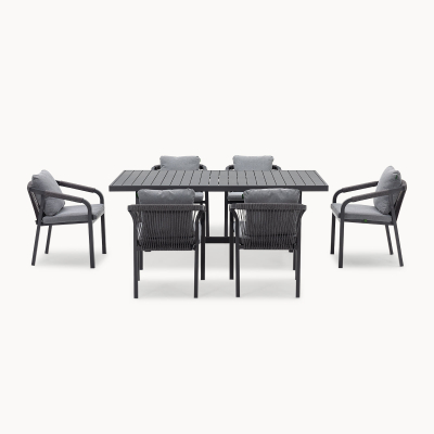 Teagan 6 Seat Rectangular Aluminium Rope Dining Set in Persian Grey