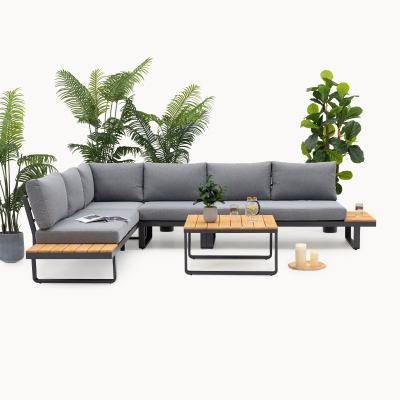 Alex Teak Aluminium Corner Sofa Lounging Set in Graphite Grey