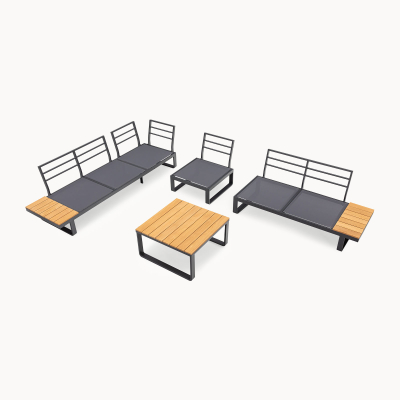 Alex Teak Aluminium Corner Sofa Lounging Set in Graphite Grey