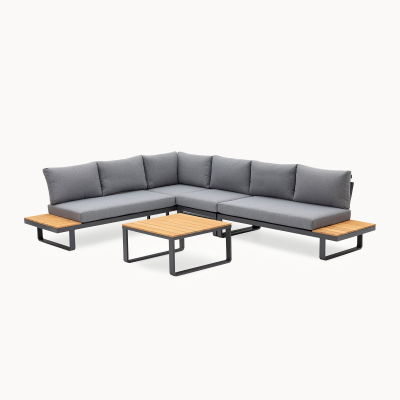 Alex Teak Aluminium Corner Sofa Lounging Set in Graphite Grey