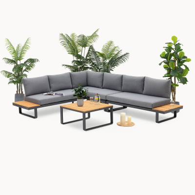 Alex Teak Aluminium Corner Sofa Lounging Set in Graphite Grey