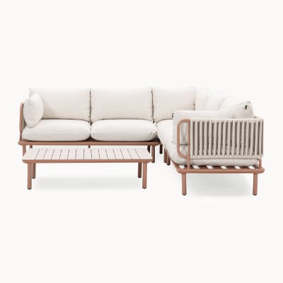 Maeve Rope Aluminium Corner Sofa Lounging Set in Clay