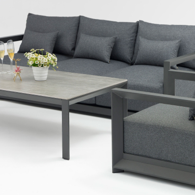 Rex Aluminium 3 Seat Sofa Lounging Set in Graphite Grey