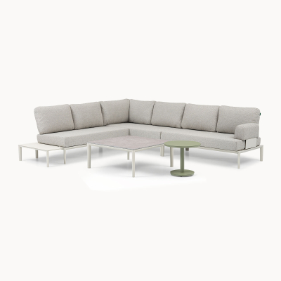 Yasmin Aluminium Large Corner Sofa Lounging Set in Pebble & Avocado