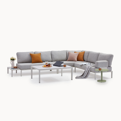 Yasmin Aluminium Large Corner Sofa Lounging Set in Pebble & Avocado