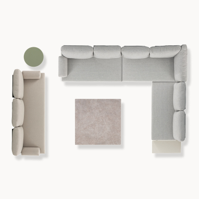 Yasmin Aluminium Large Corner Sofa Lounging Set with 3 Seat Sofa in Pebble & Avocado