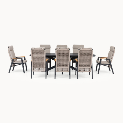 Parker 8 Seat Aluminium Rope Dining Set - Rectangular Extending Table in Beige