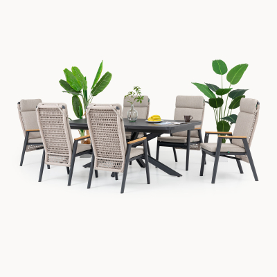 Parker 8 Seat Aluminium Rope Dining Set - Rectangular Extending Table in Beige