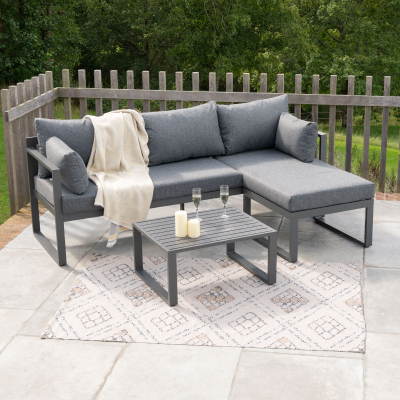 Phoebe Aluminium 3 Seater Chaise Sofa Lounging Set in Graphite Grey