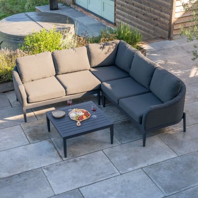 Duke All Weather Fabric Corner Sofa Lounging Set in Charcoal Grey