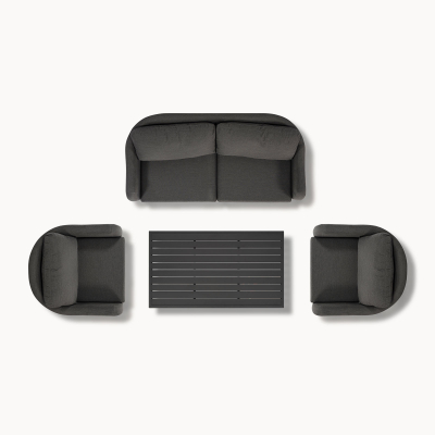 Duke All Weather Aluminium 3 Seater Sofa Lounging Set in Charcoal Grey