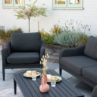 Duke All Weather Aluminium 2 Seater Sofa Lounging Set in Charcoal Grey