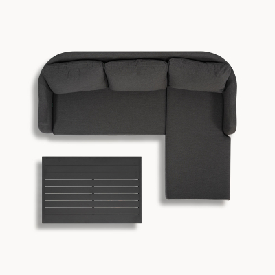 Duke All Weather Aluminium 3 Seater Chaise Sofa Lounging Set in Charcoal Grey