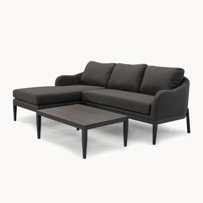 Duke All Weather Aluminium 3 Seater Chaise Sofa Lounging Set in Charcoal Grey