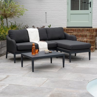 Duke All Weather Aluminium 3 Seater Chaise Sofa Lounging Set in Charcoal Grey