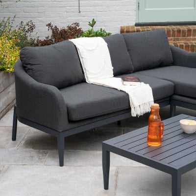 Duke All Weather Aluminium 3 Seater Chaise Sofa Lounging Set in Charcoal Grey