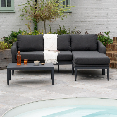 Duke All Weather Aluminium 3 Seater Chaise Sofa Lounging Set in Charcoal Grey