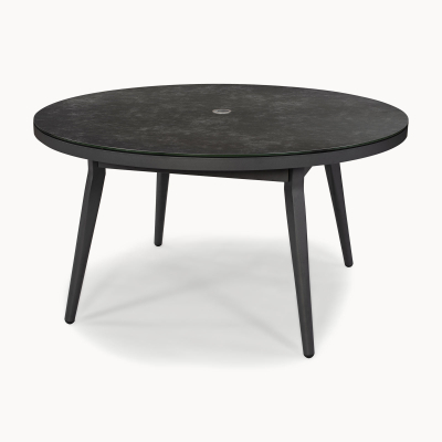 Duke 4 Seat All Weather Fabric Aluminium Dining Set - Round Table in Charcoal Grey