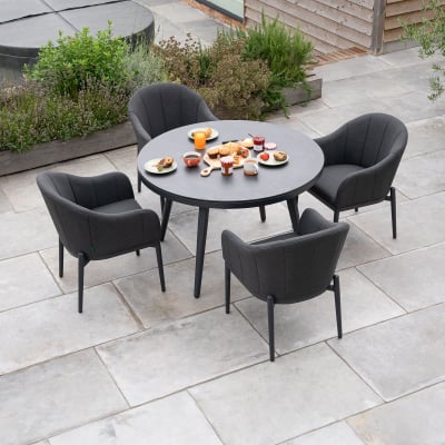 Duke 4 Seat All Weather Fabric Aluminium Dining Set - Round Table in Charcoal Grey