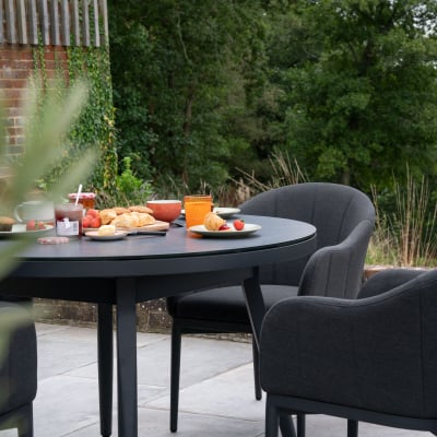 Duke 4 Seat All Weather Fabric Aluminium Dining Set - Round Table in Charcoal Grey