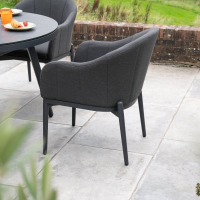 Duke 4 Seat All Weather Fabric Aluminium Dining Set - Round Table in Charcoal Grey