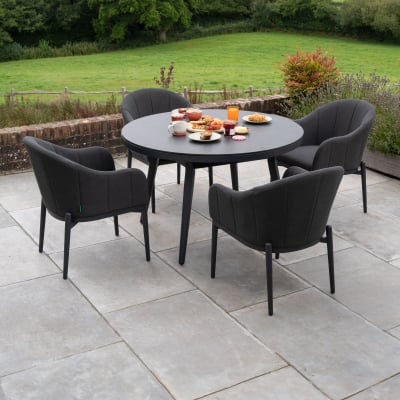 Duke 4 Seat All Weather Fabric Aluminium Dining Set - Round Table in Charcoal Grey