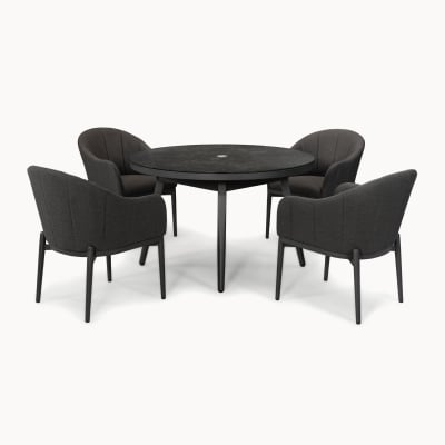 Duke 4 Seat All Weather Fabric Aluminium Dining Set - Round Table in Charcoal Grey