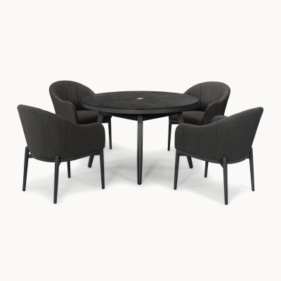 Duke 4 Seat All Weather Fabric Aluminium Dining Set - Round Table in Charcoal Grey