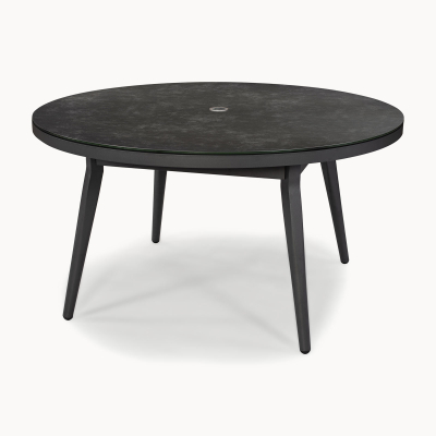 Duke 6 Seat All Weather Fabric Aluminium Dining Set - Round Table in Charcoal Grey