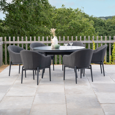 Duke 6 Seat All Weather Fabric Aluminium Dining Set - Round Table in Charcoal Grey