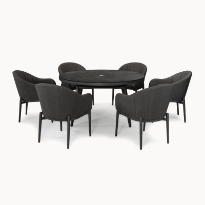 Duke 6 Seat All Weather Fabric Aluminium Dining Set - Round Table in Charcoal Grey