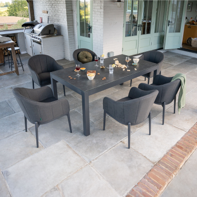 Duke 6 Seat All Weather Fabric Aluminium Dining Set - Rectangular Table in Charcoal Grey