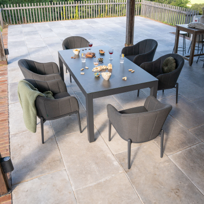 Duke 6 Seat All Weather Fabric Aluminium Dining Set - Rectangular Table in Charcoal Grey