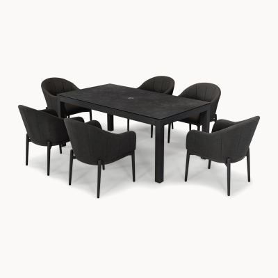 Duke 6 Seat All Weather Fabric Aluminium Dining Set - Rectangular Table in Charcoal Grey