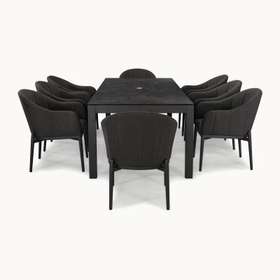 Duke 8 Seat All Weather Fabric Aluminium Dining Set - Rectangular Table in Charcoal Grey