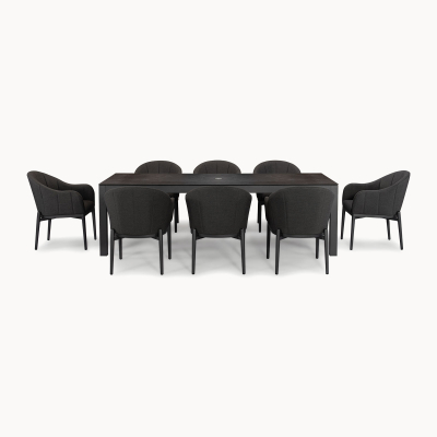 Duke 8 Seat All Weather Fabric Aluminium Dining Set - Rectangular Table in Charcoal Grey